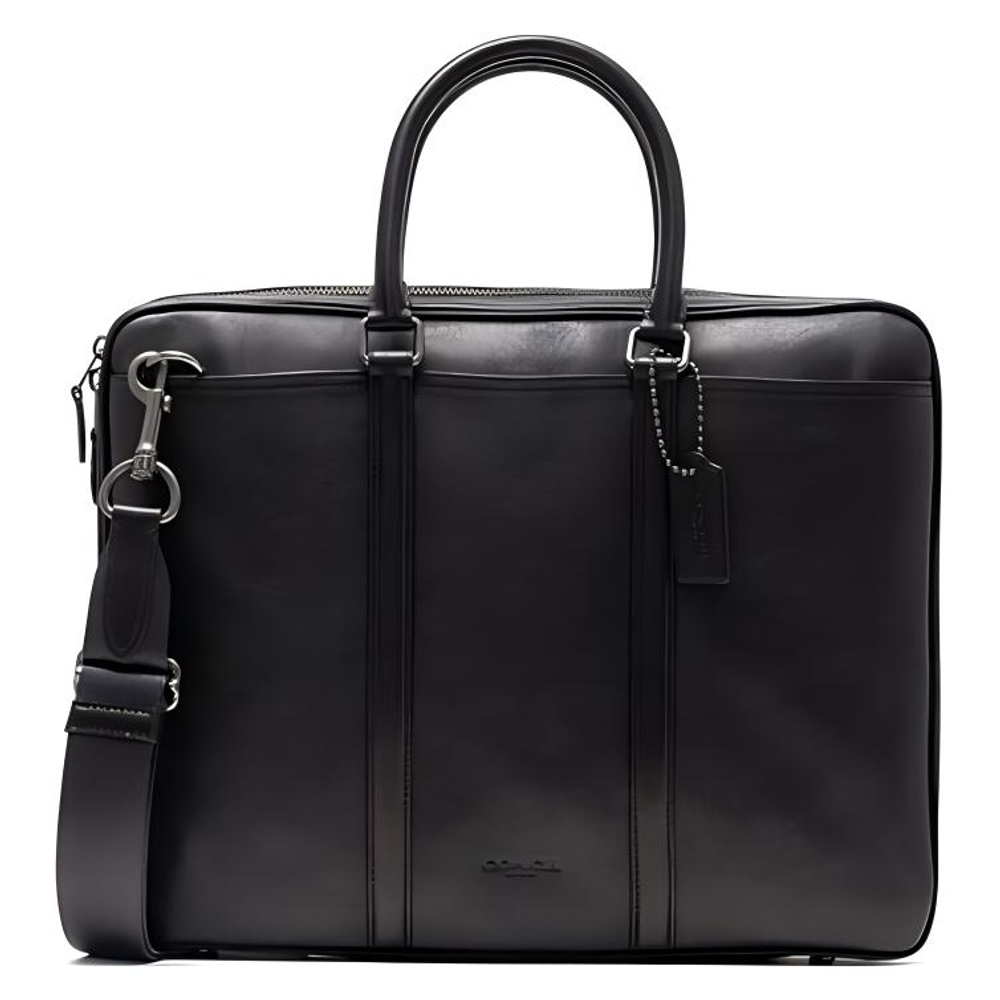 COACH Metropolitan Leather One Shoulder Crossbody Briefcase Handbag Men"s Pure Black