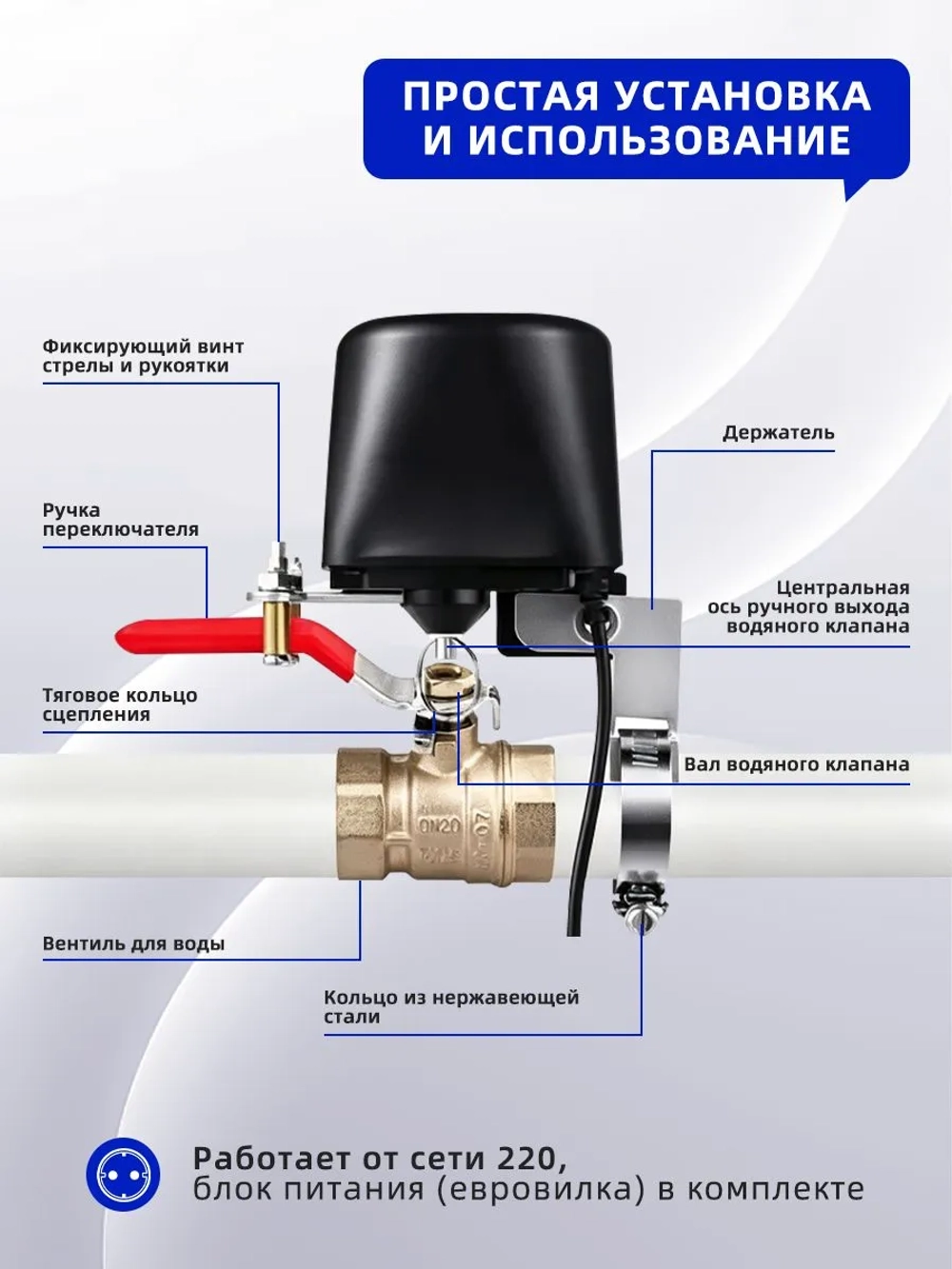 Умный Zigbee привод перекрытия воды/газа/шарового крана с поддержкой Яндекс Алиса
