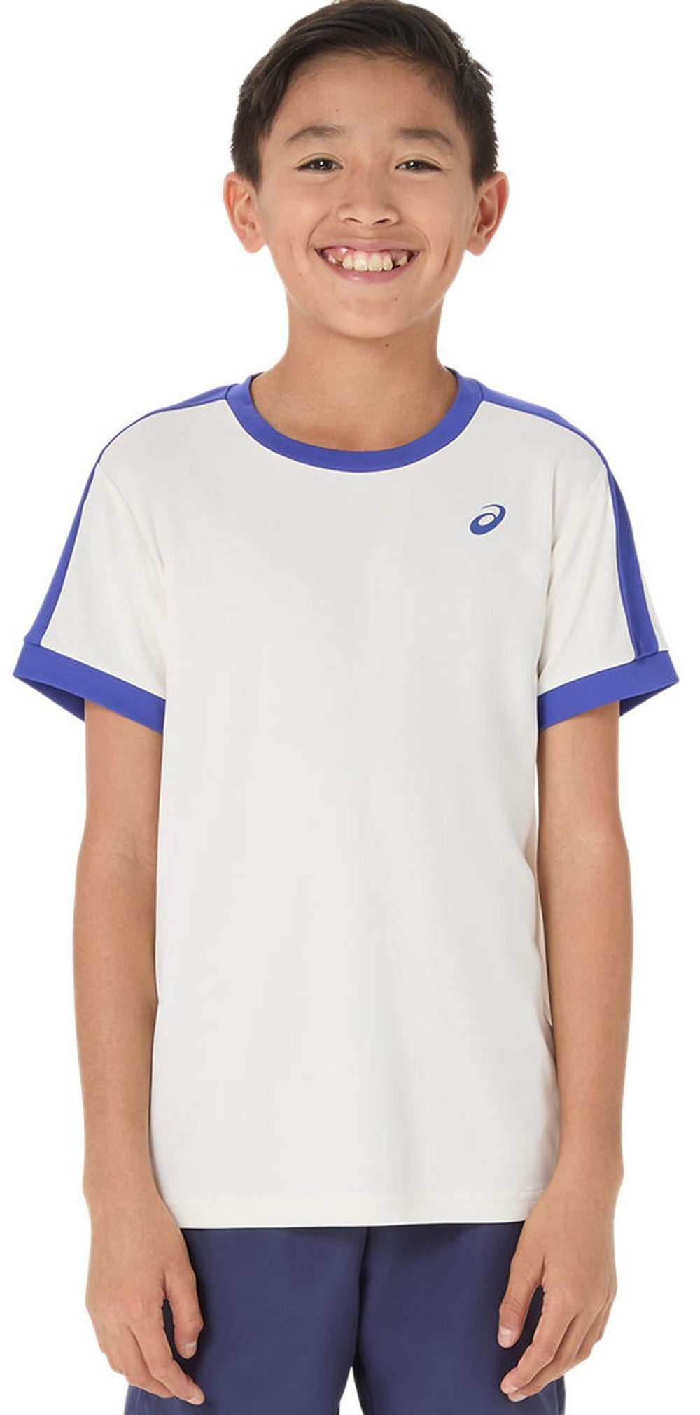 Футболка для мальчика теннисная Asics Boys Tennis Short Sleeve - cream/dark cobalt