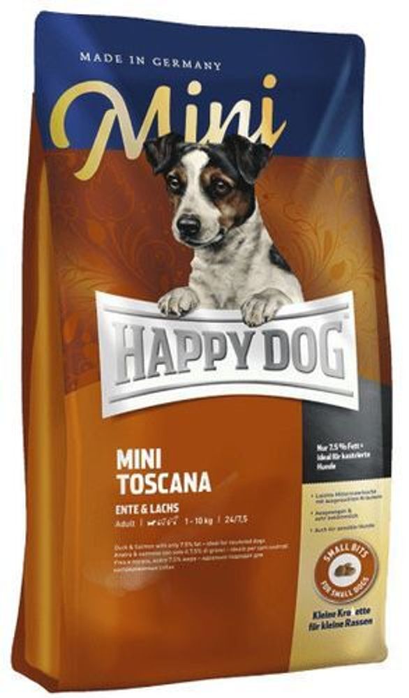 Сухой корм Happy Dog Mini Toscana Тоскана для взрослых собак малых пород с уткой и лососем 4 кг Сухой корм Happy Dog Mini Toscana Тоскана для взрослых собак малых пород с уткой и лососем 4 кг