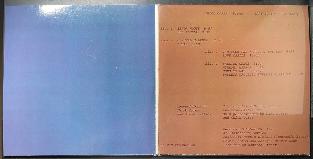 Chick Corea And Gary Burton ‎– In Concert, Zürich, October 28, 1979 2LP (Германия 1980г.) ECM