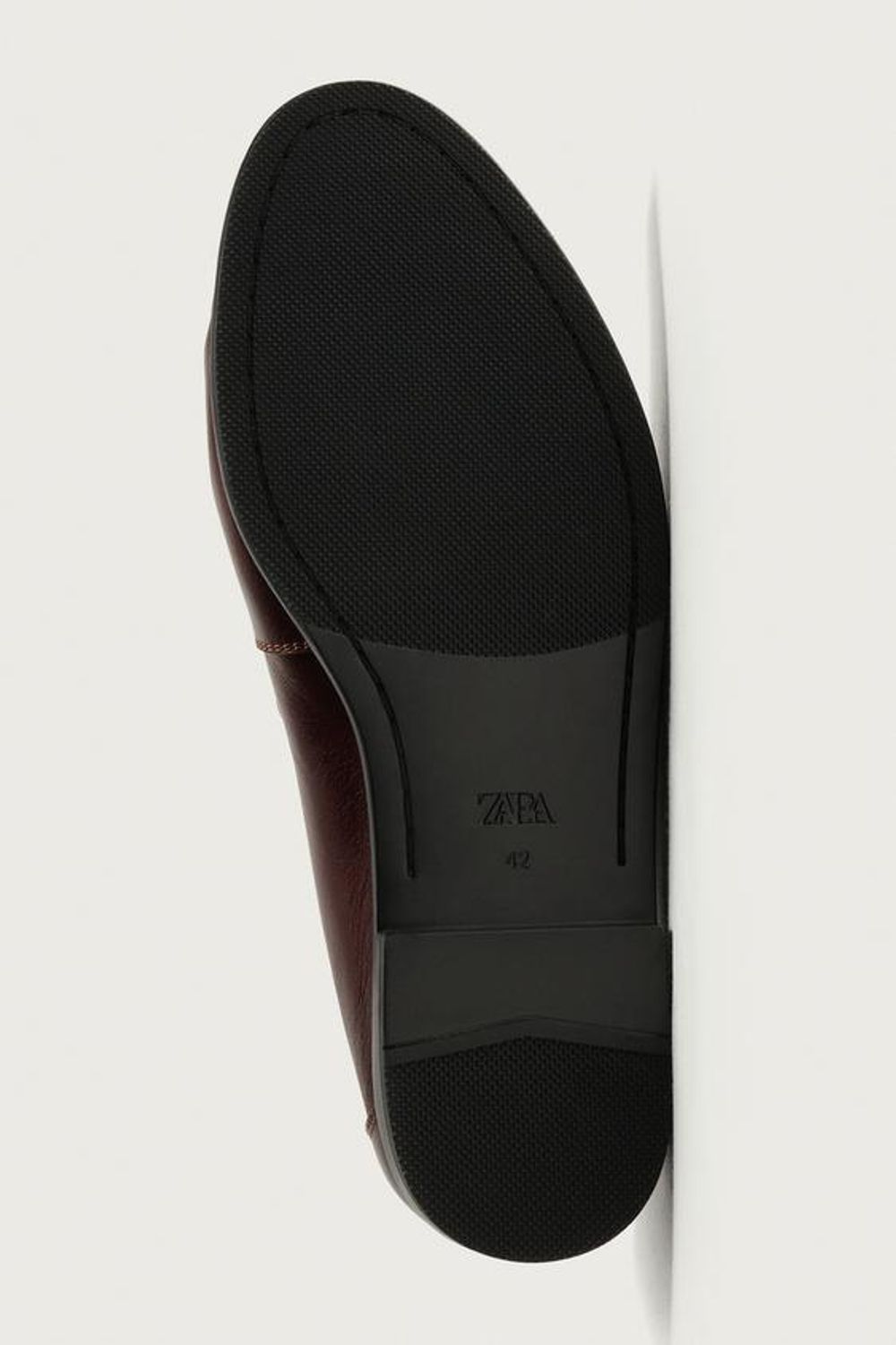 ZARA КОЖАНЫЕ ЛОФЕРЫ С ПЛАНКОЙ, БОРДОВО-КРАСНЫЙ