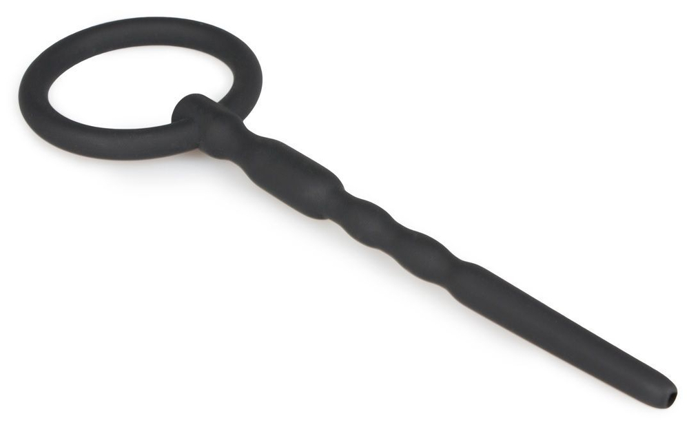 Черный уретральный плаг Silicone Penis Plug With Pull Ring - 13,5 см. (Цвет: черный)
