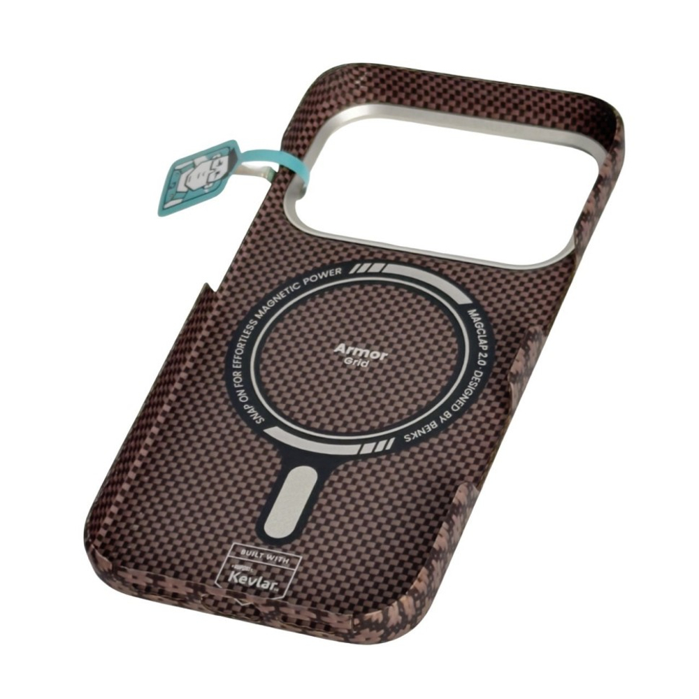 Накладка для i-Phone 17 Pro Benks ArmorGrid Kevlar Magsafe коричневый с узором