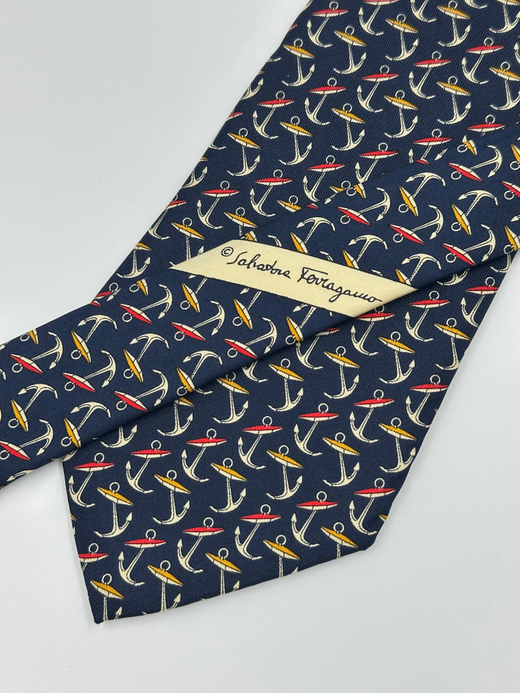Галстук синий с якорями Salvatore Ferragamo