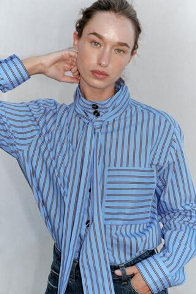РУБАШКА В ПОЛОСКУ С БАНТОМ — ZARA