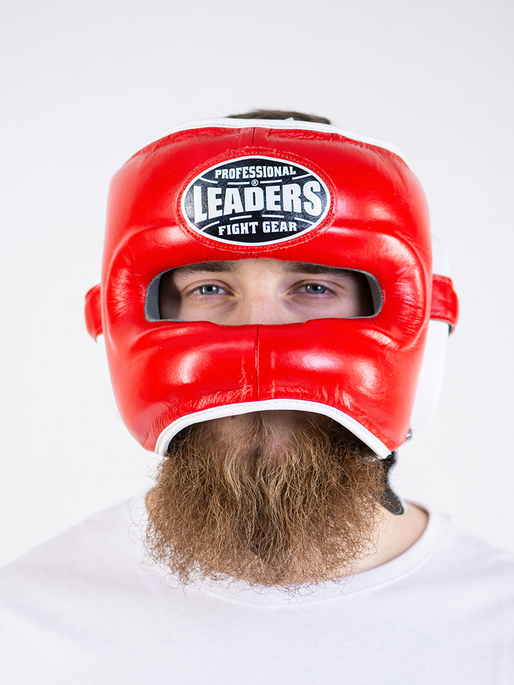 Шлем боксерский LEADERS LS RD/WH с бамперной защитой (красно-белый)