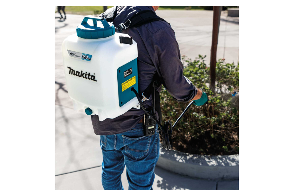 Опрыскиватель аккумуляторный Makita LXT 18 В, объем бака 10 л, 3 бар, шланг 1.7 м, двойная форсунка DUS108Z