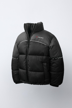 ZARA СТЕГАНАЯ КУРТКА WATER REPELLENT CONTRAST, ЧЕРНЫЙ