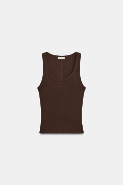 ZARA ТОП В РУБЧИК БЕЗ РУКАВОВ, КОРИЧНЕВЫЙ