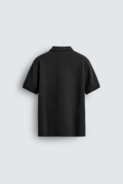 ZARA ПОЛО REGULAR FIT С РЕЛЬЕФНОЙ СТРУКТУРОЙ, ЧЕРНЫЙ