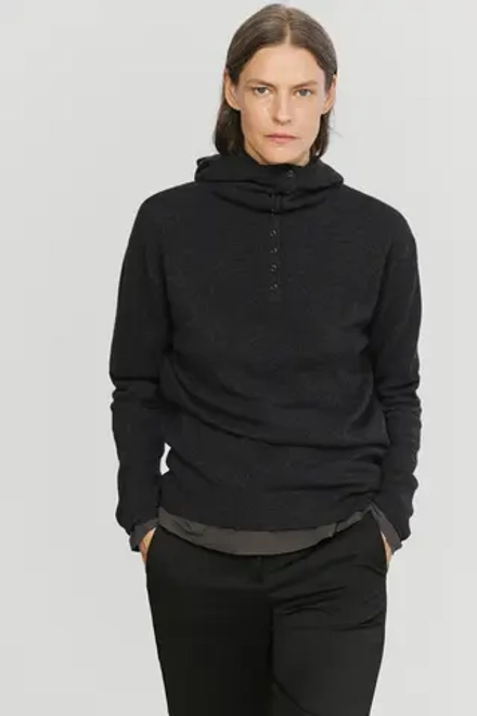 Massimo Dutti Трикотажный свитер с капюшоном и пуговицами, серый