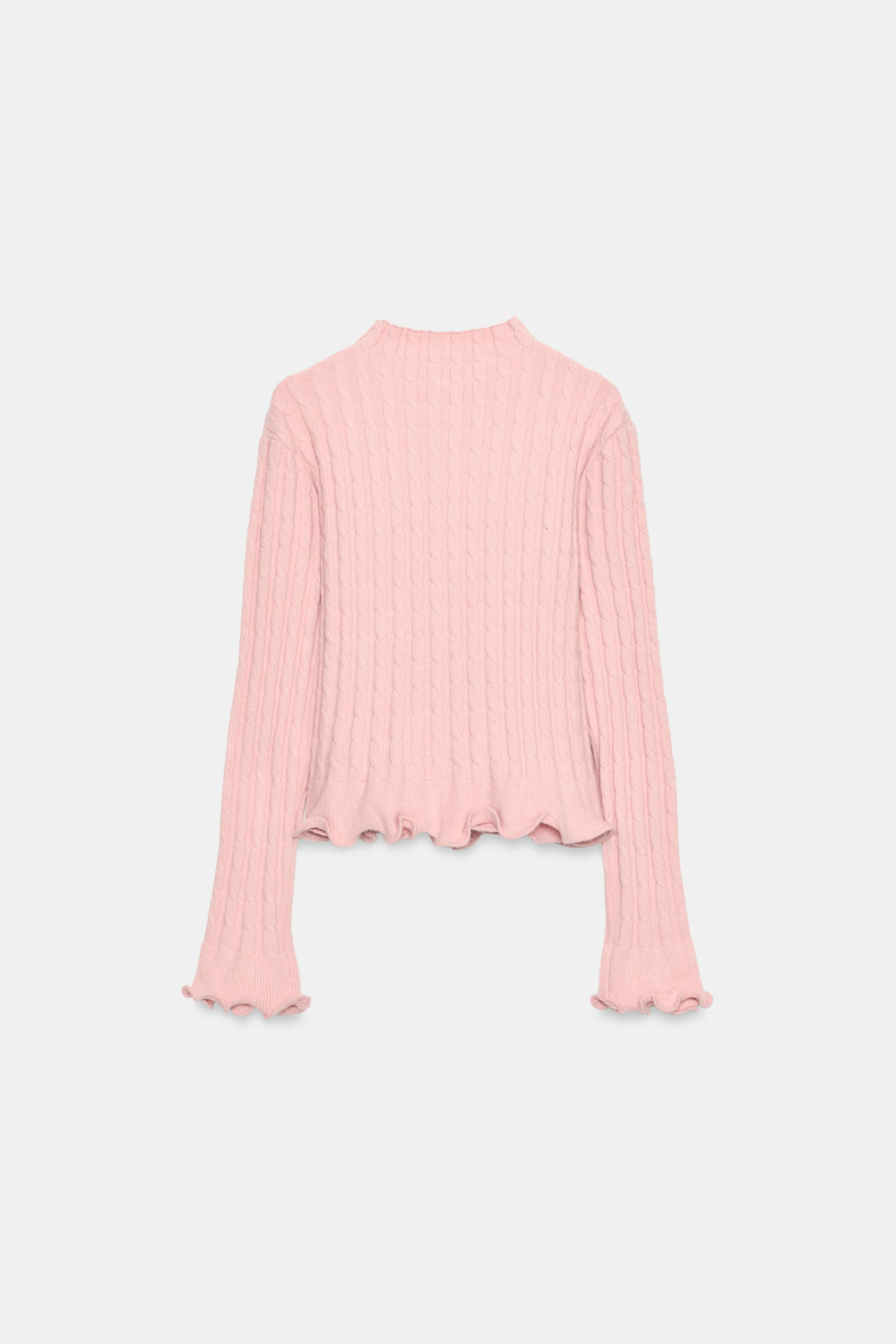ZARA КАРДИГАН ИЗ ТРИКОТАЖА КОСИЧКОЙ С ВОЛАНАМИ, СВЕТЛО-РОЗОВЫЙ