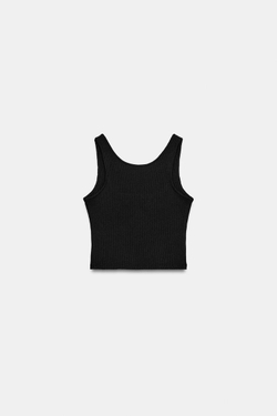 ZARA КРОП-ТОП НА БРЕТЕЛЯХ В РУБЧИК, ЧЕРНЫЙ