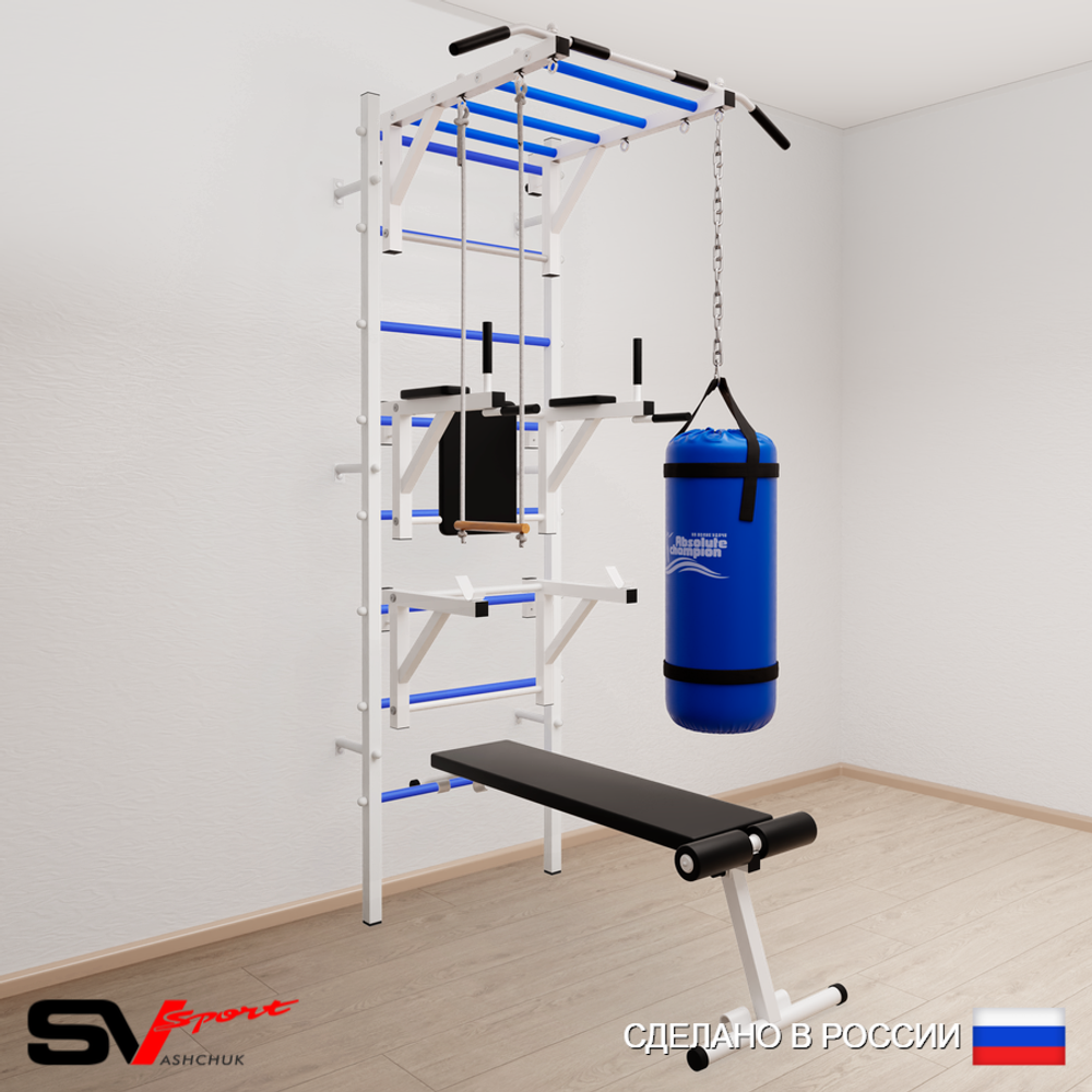 Шведская стенка Sv Sport усиленная 6632 (Турник рукоход/Брусья/Стойка/Скамья/Трапеция/Цепь/Мешок 22кг)