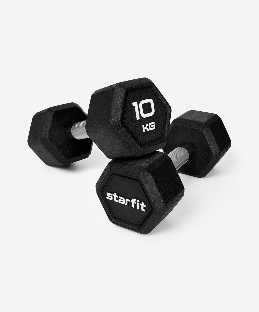 Гантель гексагональная STARFIT DB-301PRO 10 кг, обрезиненная, черный, пара