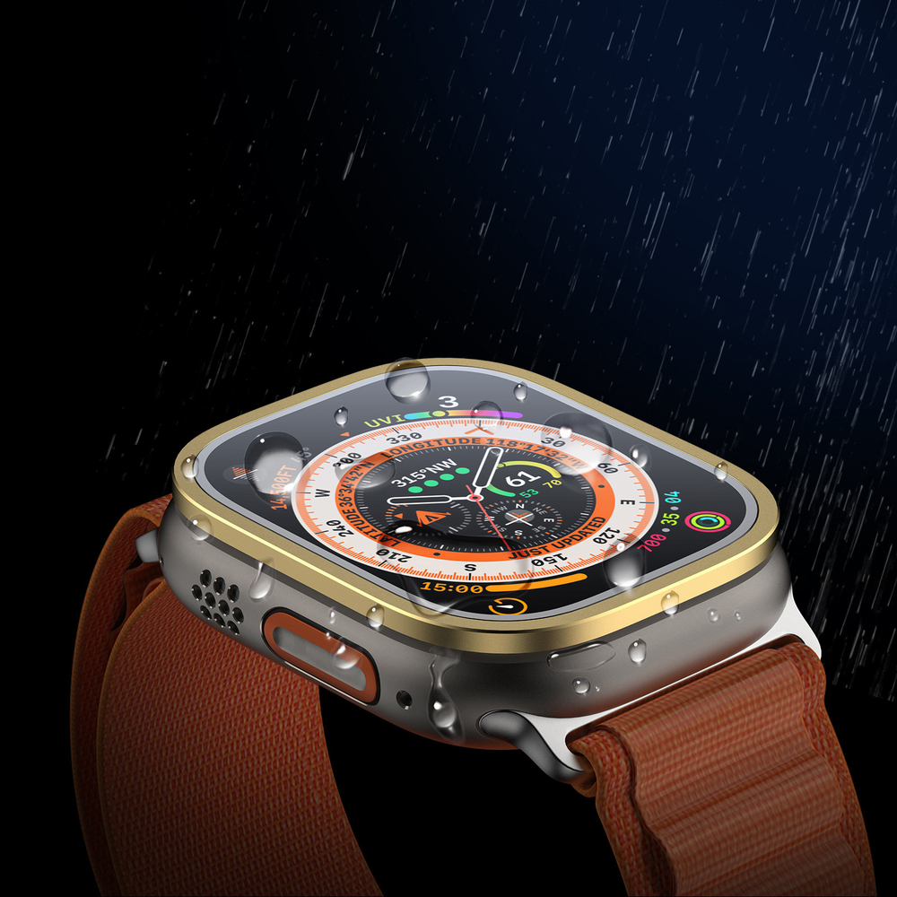 Закаленное стекло с рамками золотистого цвета от Dux Ducis для смарт часов Apple Watch Ultra 49mm, серия Flas Screen Protector Black