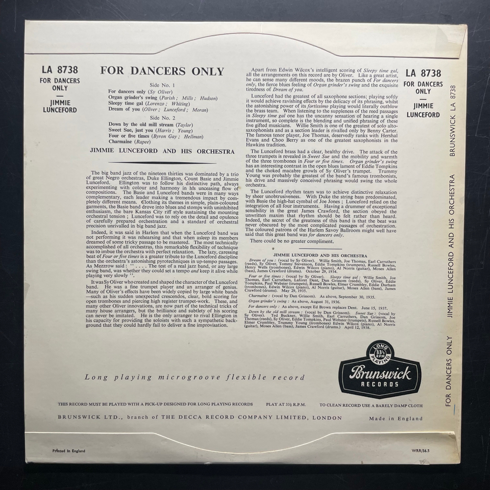 Jimmie Lunceford And His Orchestra ‎– For Dancers Only (Англия) 10"