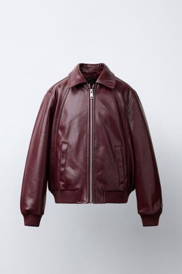 ZARA БОМБЕР ИЗ ИСКУССТВЕННОЙ КОЖИ, БУРГУНДИ