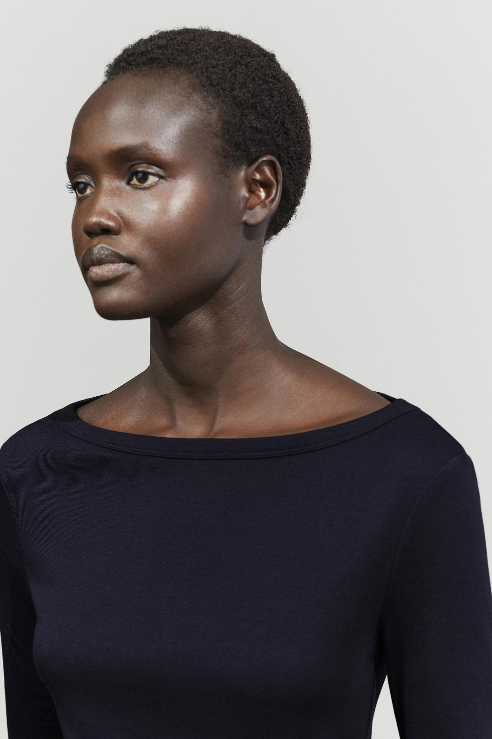 Massimo Dutti Футболка с длинными рукавами и вырезом лодочкой, темно-синий