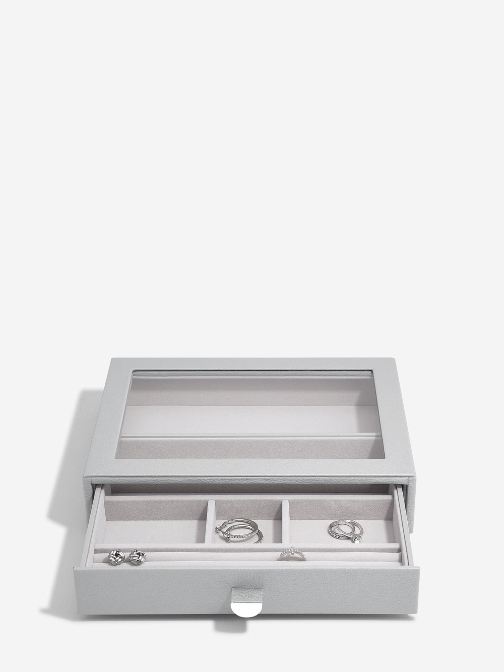 Органайзер для украшений и часов со стеклянной крышкой Stackers Classic Jewellery Box, 3 секции - White Pebble