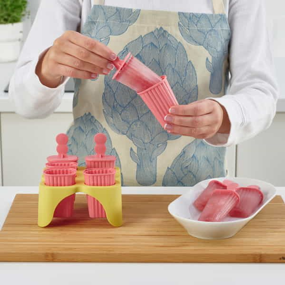 IKEA Форма для приготовления фруктового льда UPPFYLLD на 6 ячеек, розовая/желтая (из Финляндии)