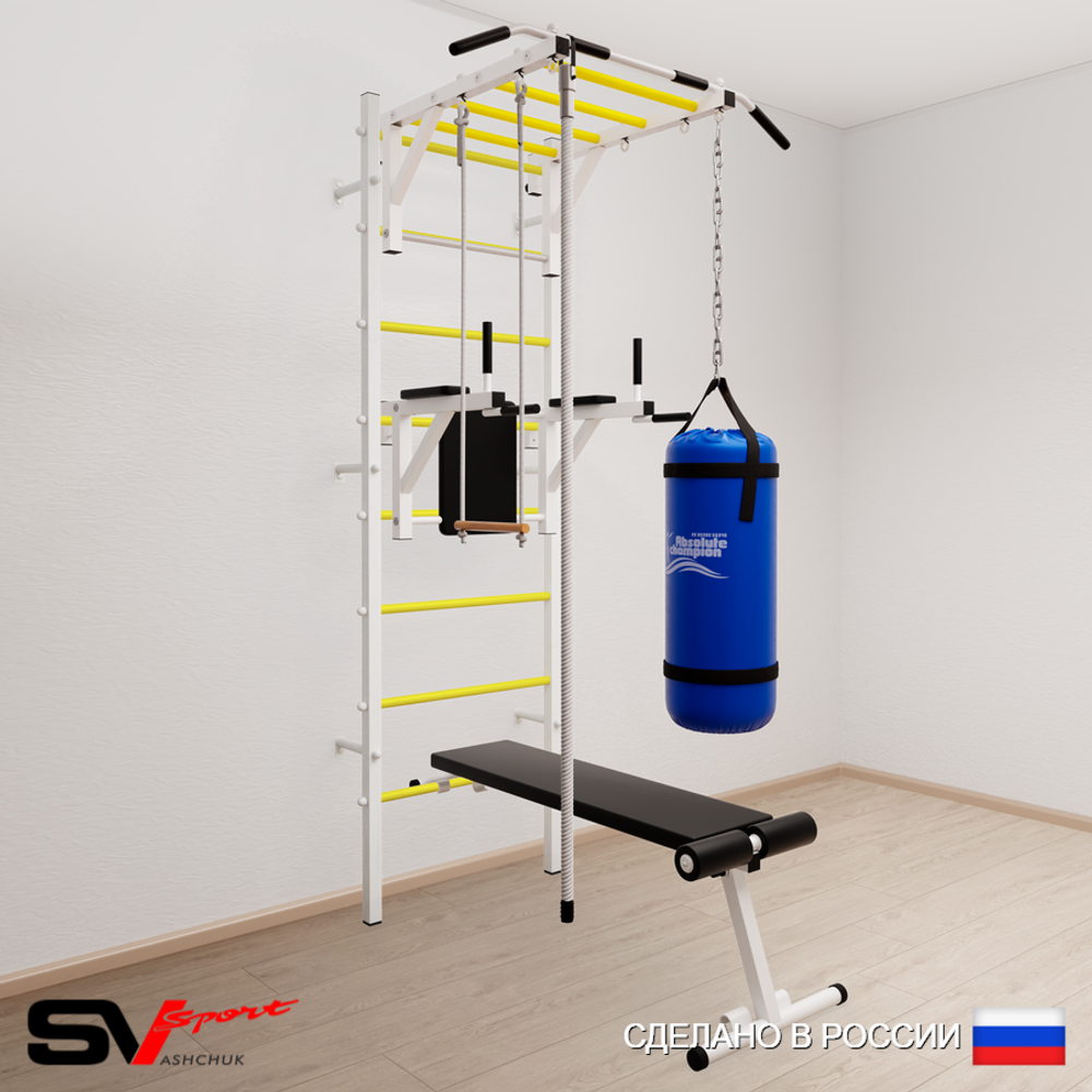 Шведская стенка Sv Sport усиленная 6562 (Турник рукоход/Брусья/Скамья/Канат/Трапеция/Цепь/Мешок 22кг)