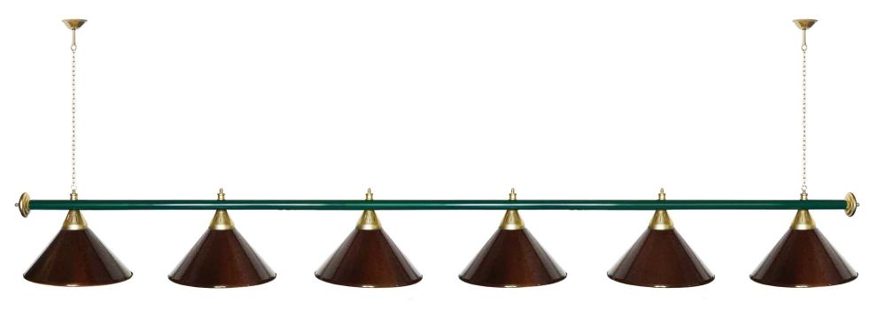 Лампа STARTBILLIARDS 6 пл. (плафоны золотые,штанга коричневая,фурнитура золото)