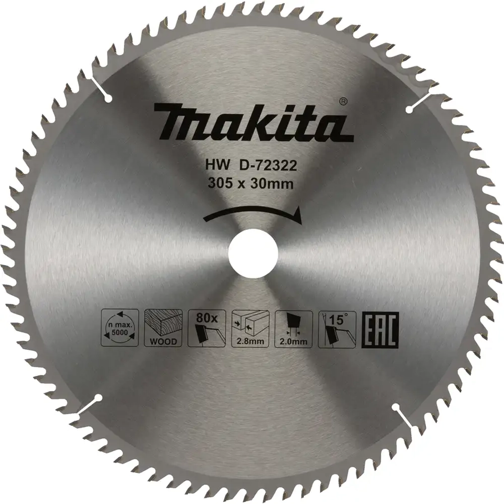 Пильный диск для дерева 305х30х2.8/2x80T Makita D-72322
