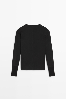 Massimo Dutti Футболка с длинными рукавами и манжетами, черный