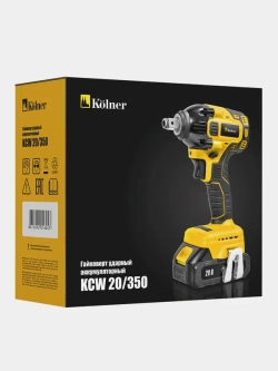 Аккумуляторный гайковерт KOLNER KCW 20/350 (Li-Ion, 20 В, 2 А·ч, бесщеточный двигатель)