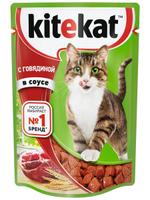 Влажный корм Kitekat для взрослых кошек, с говядиной в соусе, 85 г