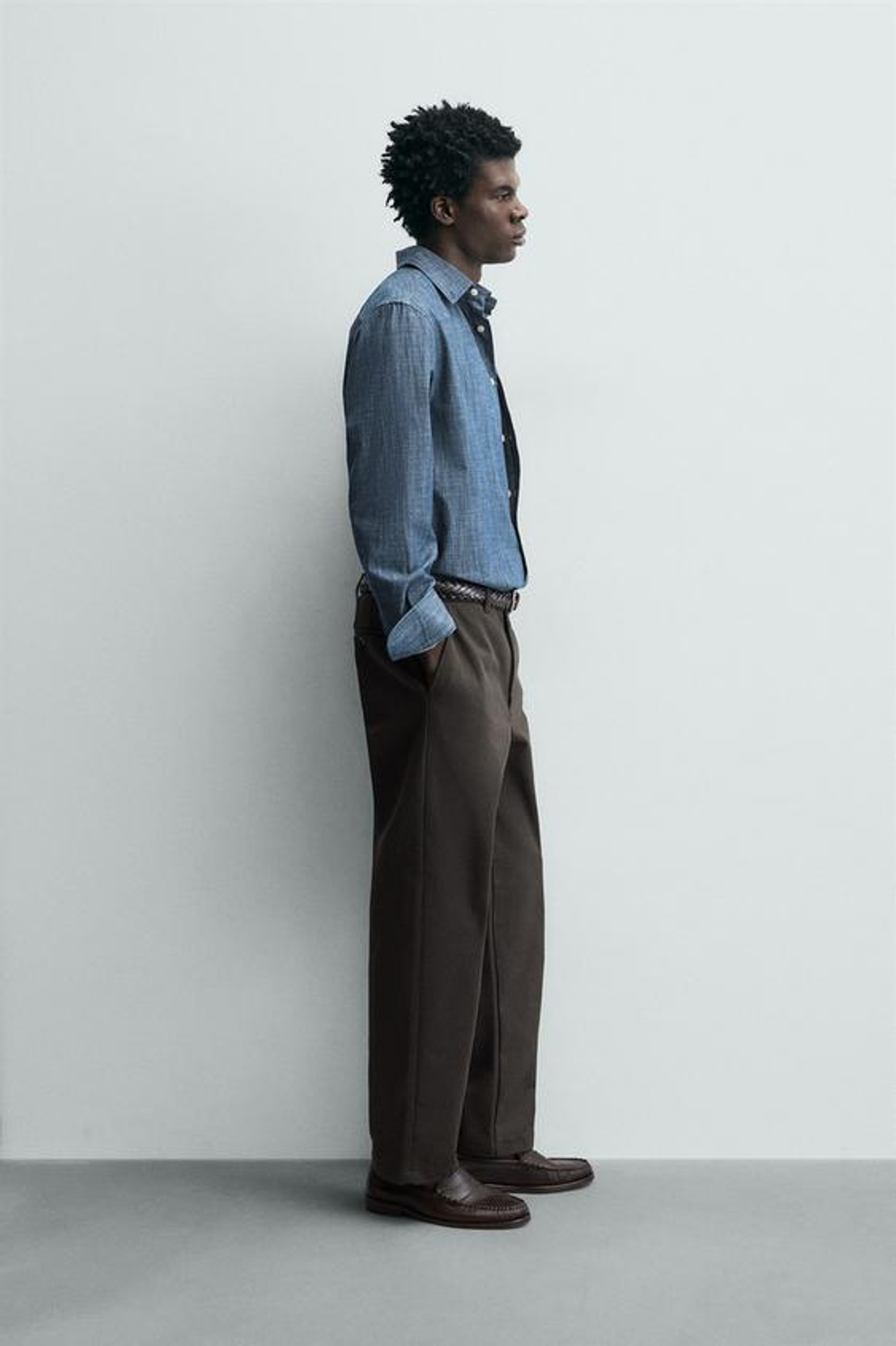 ZARA БРЮКИ STRAIGHT FIT ИЗ РЕЛЬЕФНОЙ ТКАНИ, КОРИЧНЕВЫЙ