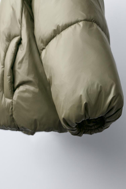 ZARA ПРОРЕЗИНИРОВАННОЕ СТЕГАНОЕ ПАЛЬТО WATER REPELLENT, ХАКИ