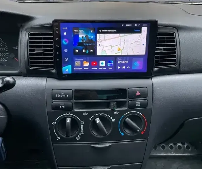 Магнитола для Toyota Corolla 120 2000-2007 (рамка черная с воздуховодами) - FarCar S280 монитор 9.5" IPS на Android 13, CarPlay