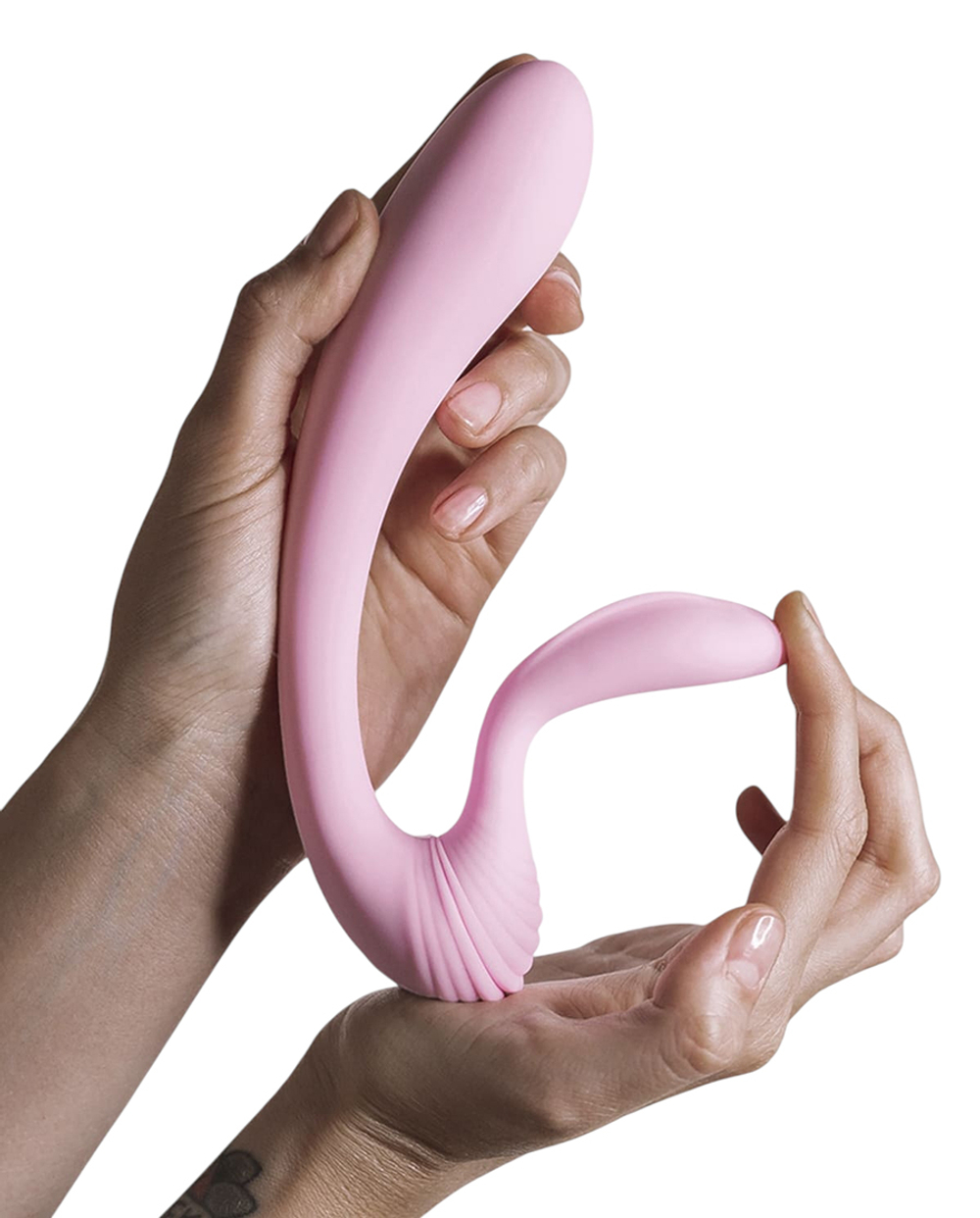 Розовый вибромассажер 18см с гибким клиторальным отростком Adrien Lastic G-Wave