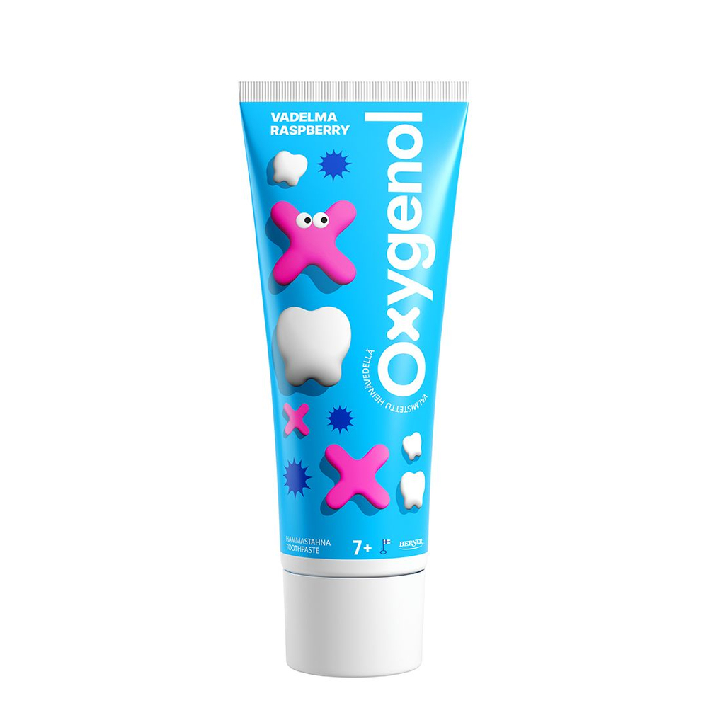 OXYGENOL Зубная паста детская 7+, с ксилитом и фторидом, со вкусом малины, 75 мл (из Финляндии)