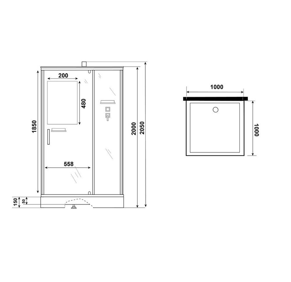 Душевая кабина Niagara Standart ST100/15Q/BK (100х100х200) квадрат,поддон 15см,распашная,проф.белый,без крыши,3 места
