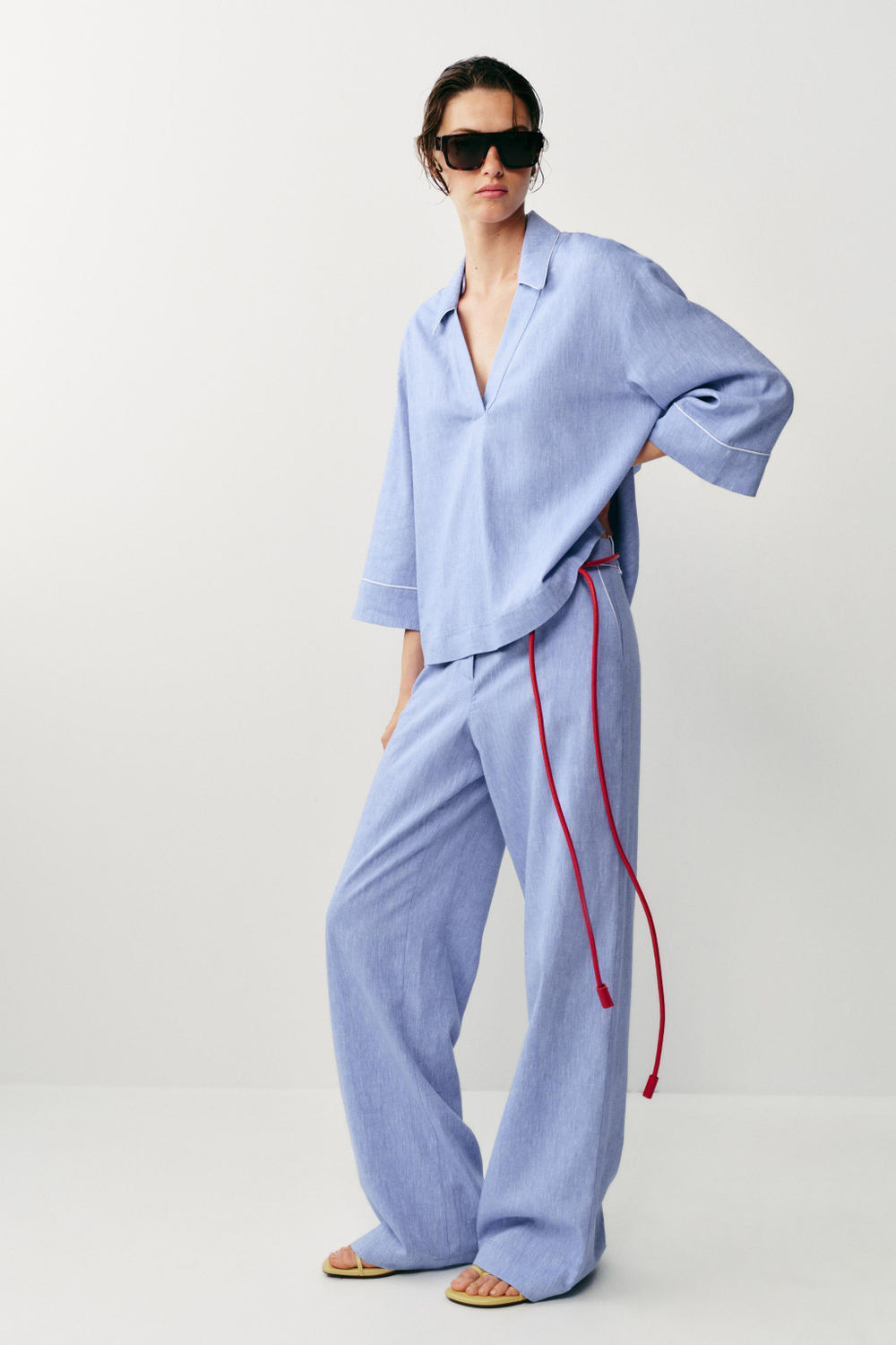 БРЮКИ ИЗ СМЕСОВОГО ЛЬНА С ОКАНТОВКОЙ — ZARA