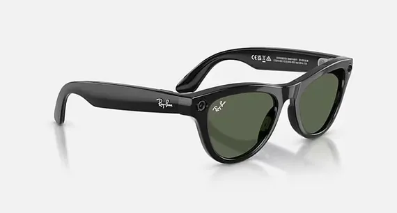 Умные очки Ray-Ban Meta Skyler Gen 2 RW4012 (Глянцевая чёрная оправа, зелёные линзы G-15) Shiny Black/G-15 Green L
