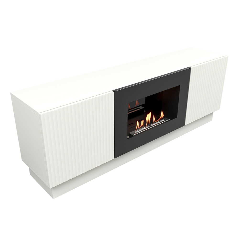 Каминокомплект: Тумба с биокамином Firelight BFP/P-1400L белая+набор керамических дров сосна