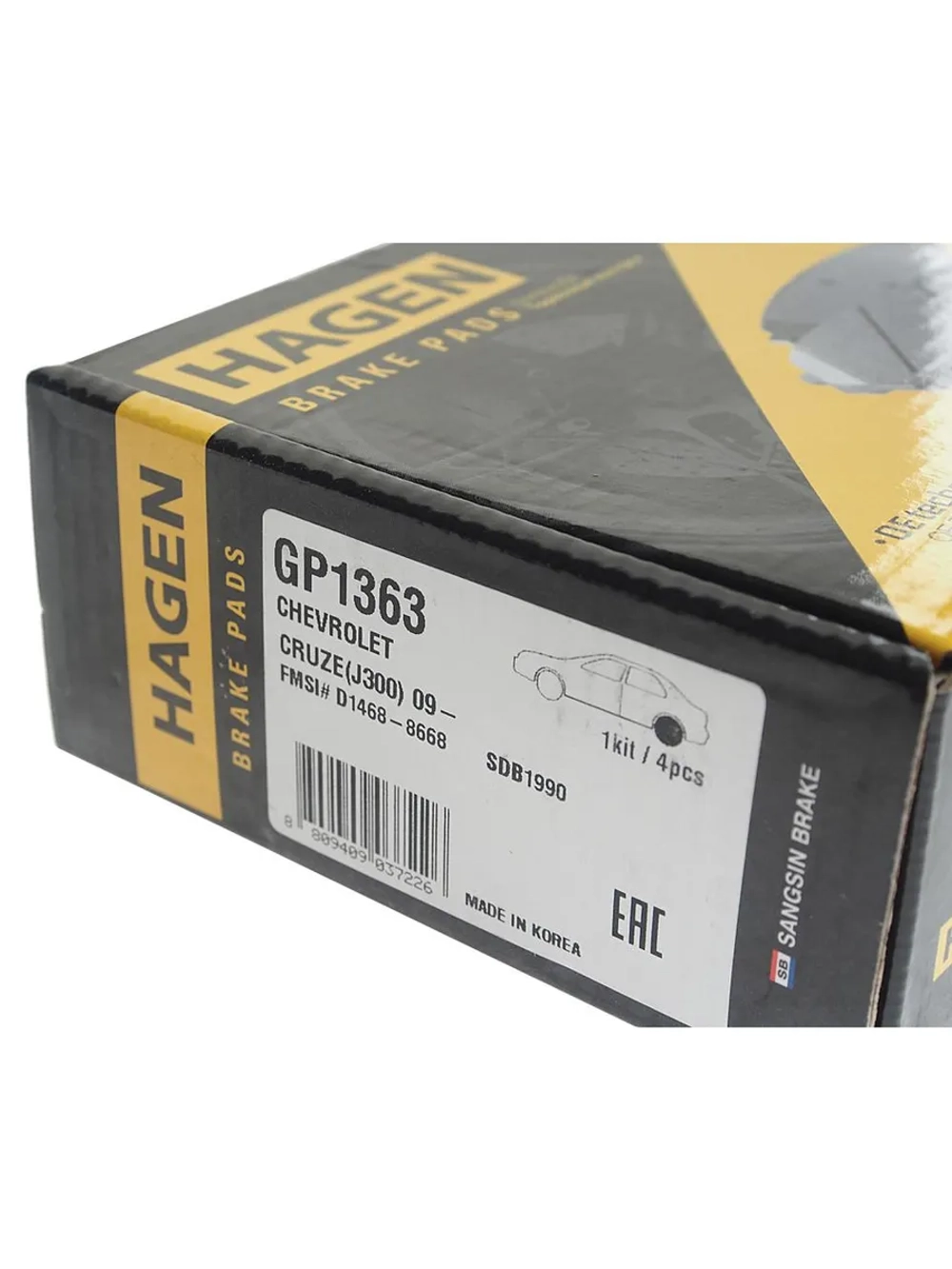 Колодки тормозные CHEVROLET Cruze (09-) задние (4шт.) HAGEN SANGSIN