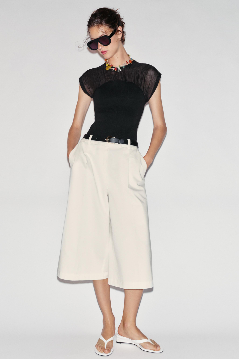 ZARA КОМБИНИРОВАННЫЙ ТРИКОТАЖНЫЙ ТОП, ЧЕРНЫЙ