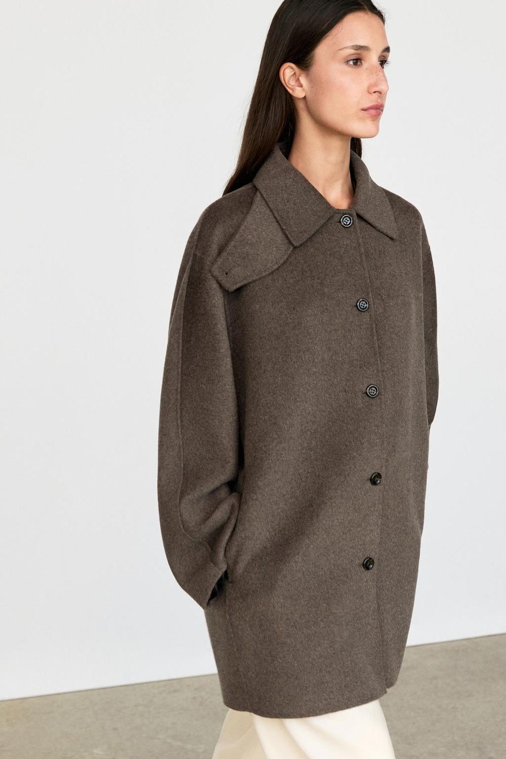 Massimo Dutti Пальто из меланжевой шерстяной смеси, коричневый
