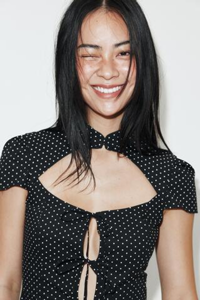 РУБАШКА ИЗ ПОПЛИНА В ГОРОШЕК С РАЗРЕЗОМ И ЗАВЯЗКАМИ — ZARA