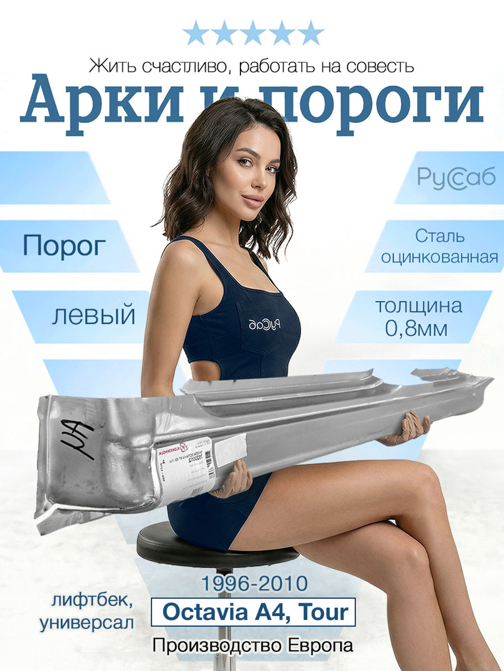 Порог левый Skoda Octavia A4, Tour 1996-2010 (Klokkerholm) универсал