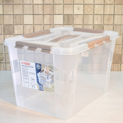 Ящик для хранения 20л "Grand box" с замками и ручкой, 390*290*245мм, коричневый