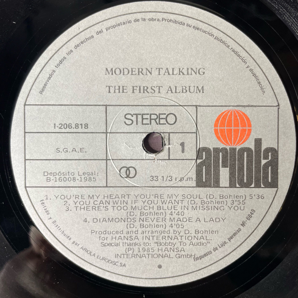 Винтажная виниловая пластинка LP Modern Talking The 1st Album (Испания 1985) You're My Heart, You're My Soul