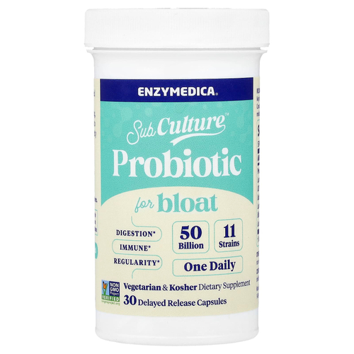 Enzymedica, пробиотик SubCulture™ от вздутия живота, 50 млрд, 30 капсул с отсроченным высвобождением