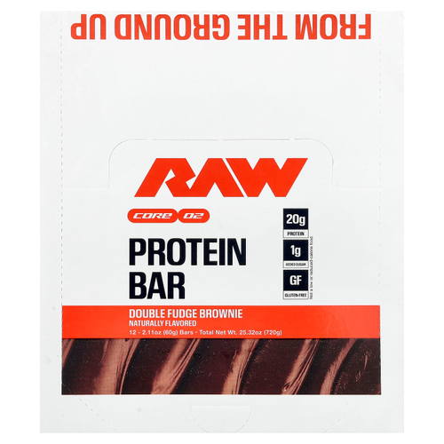 Raw Nutrition, протеиновый батончик, брауни с двойной помадкой, 12 батончиков по 60 г (2,11 унции)
